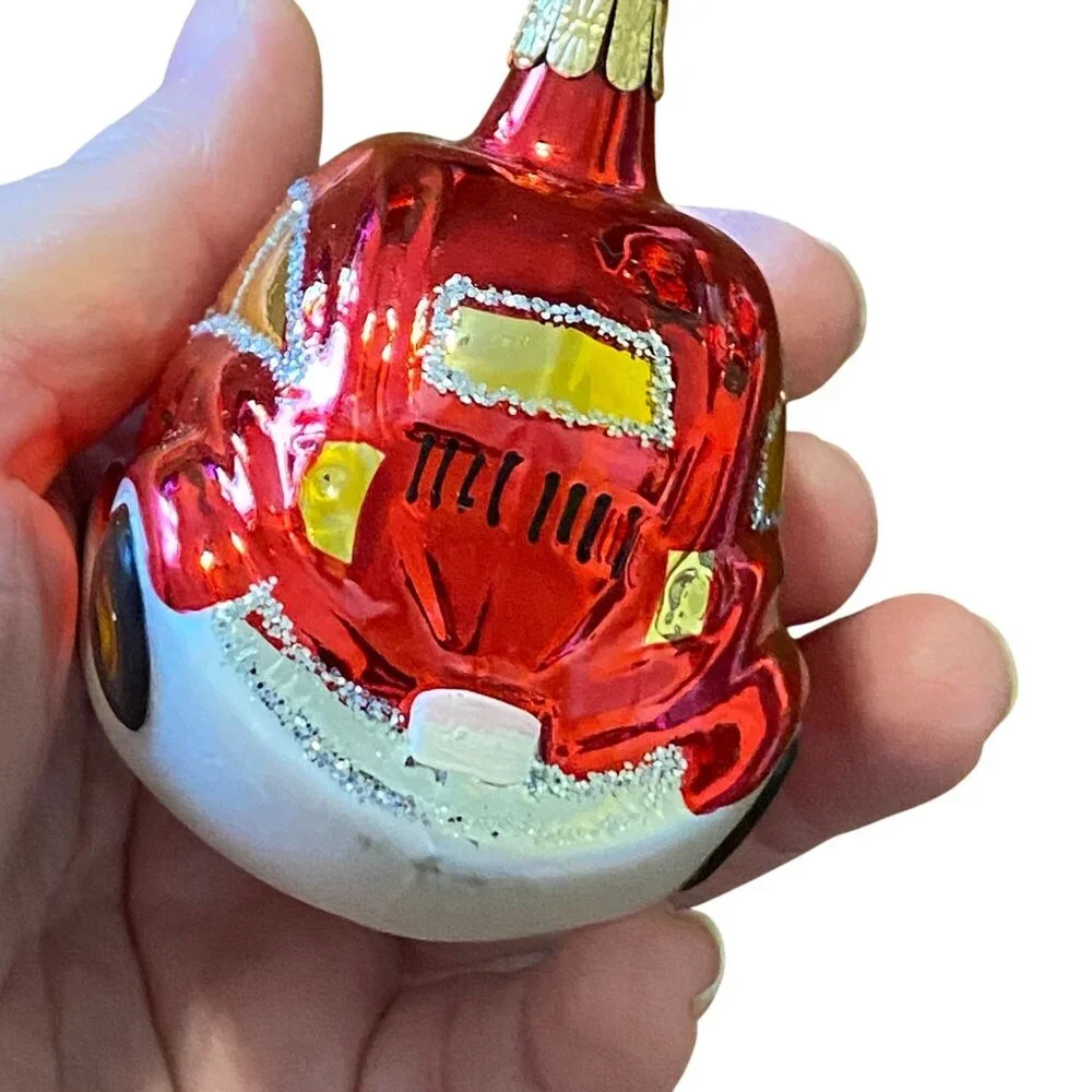 Blown Glass Red car Christmas‎ tree ornament taxi compact glitter